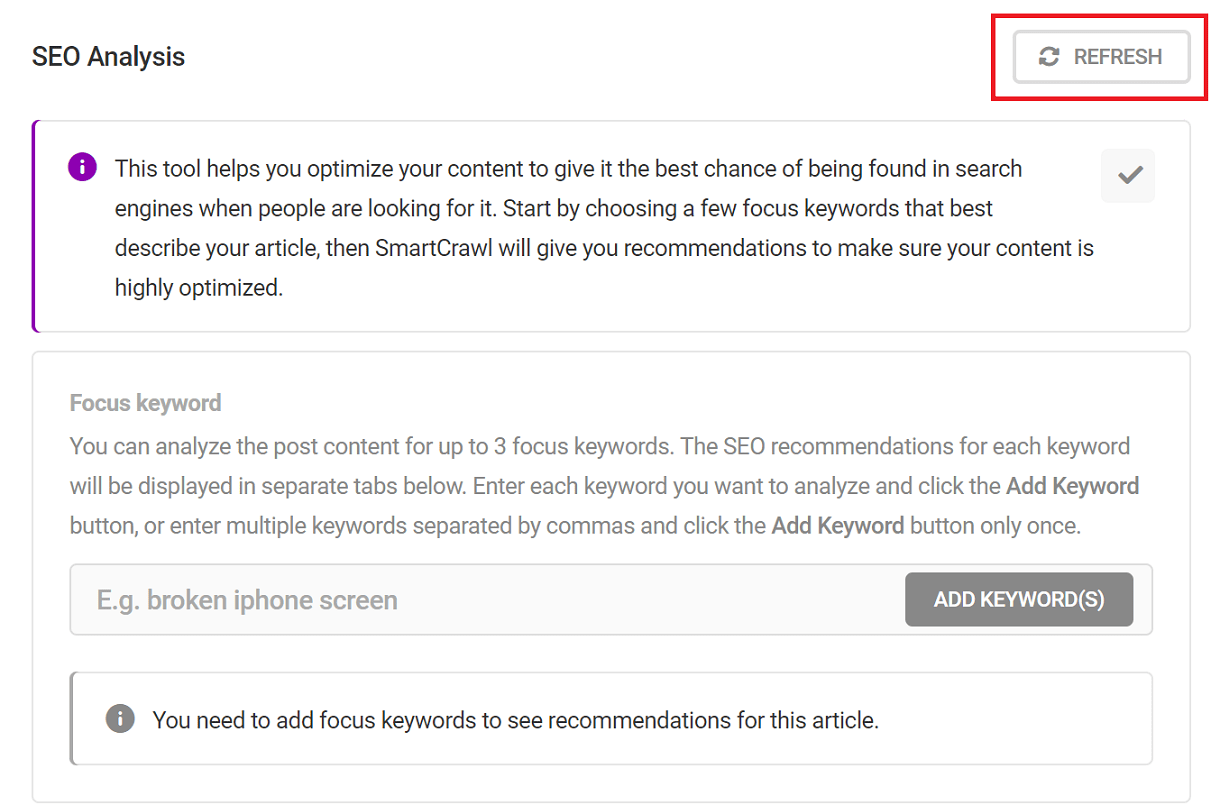 Refresh In-post SEO analysis results
