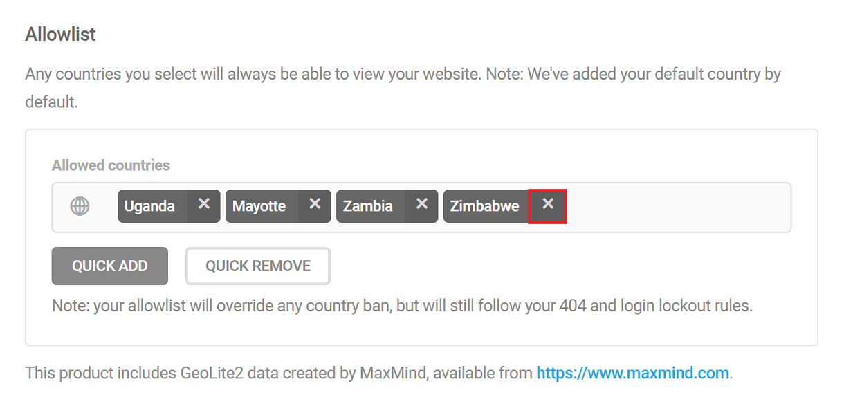 Remove added countries