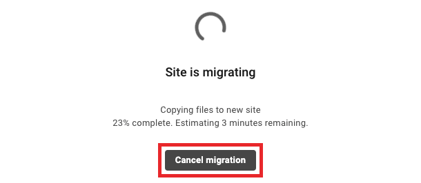 Allows the user to cancel the in-progress migration of an external site to a hosted site.