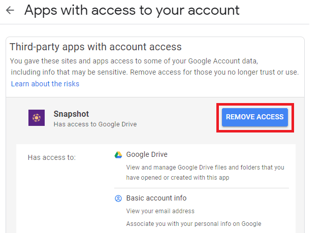 remove third-party access to google drive