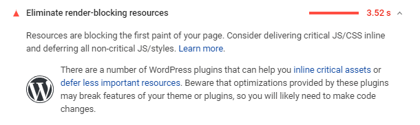 Google PageSpeed render blocking metric