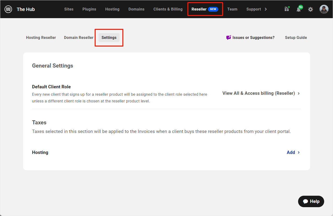 Reseller settings