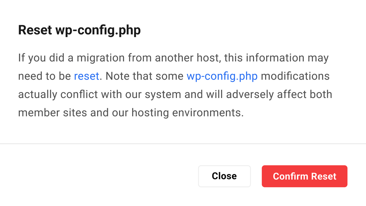 reset wpconfig confirmation