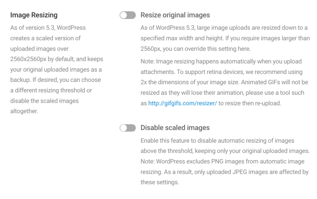 Screenshot of the resize my full size images button