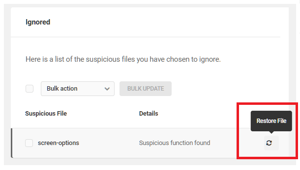 Restore an ignored issue in Defender malware scanning