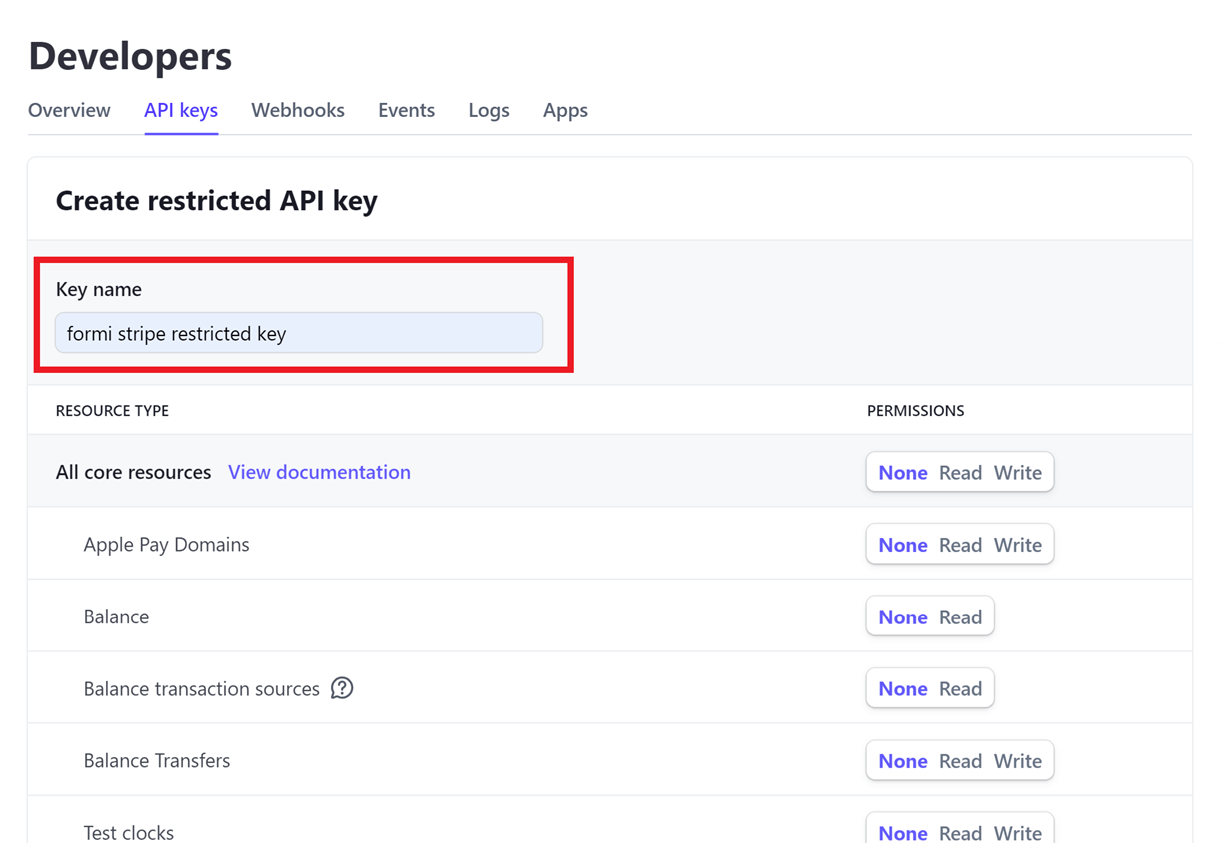 restricted key name