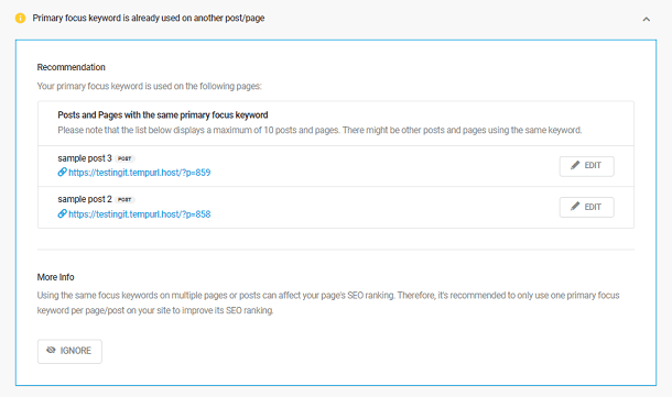 Reusing primary focus keyword