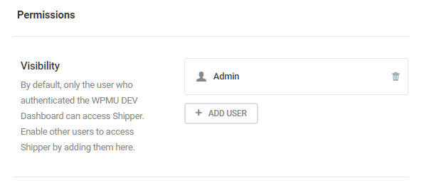 Shipper user permissions settings screen