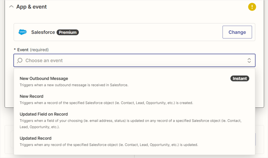 Zap - Salesforce trigger