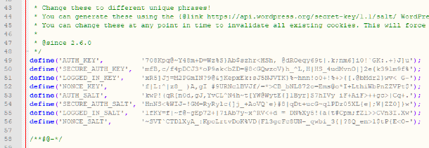 Replace default security salts in wp-config.php