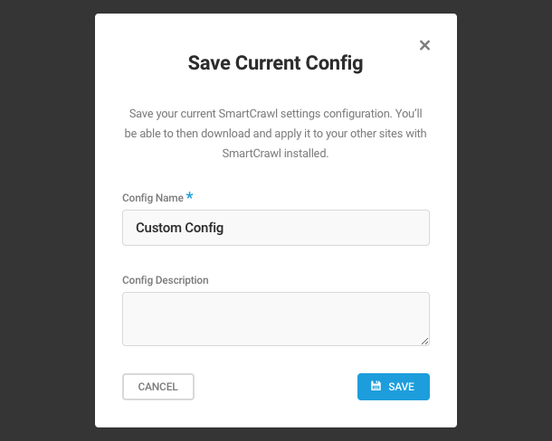 Save config window