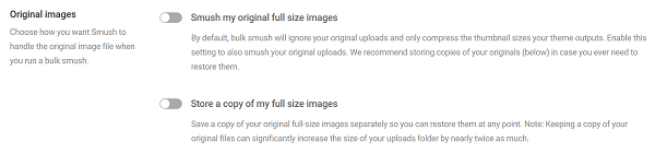 Screenshot of Smush Settings to Save Original Image