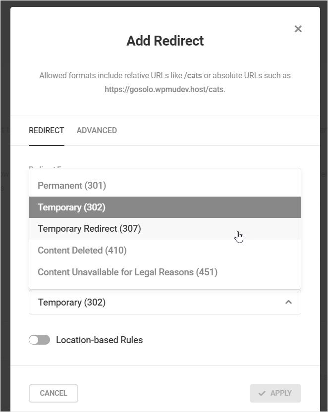SmartCrawl Redirection Types