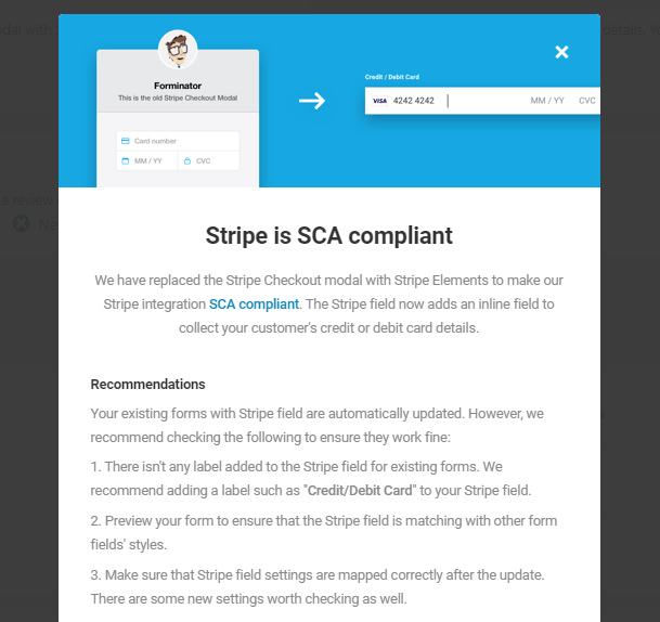 More about Stripe SCA compliance in Forminator