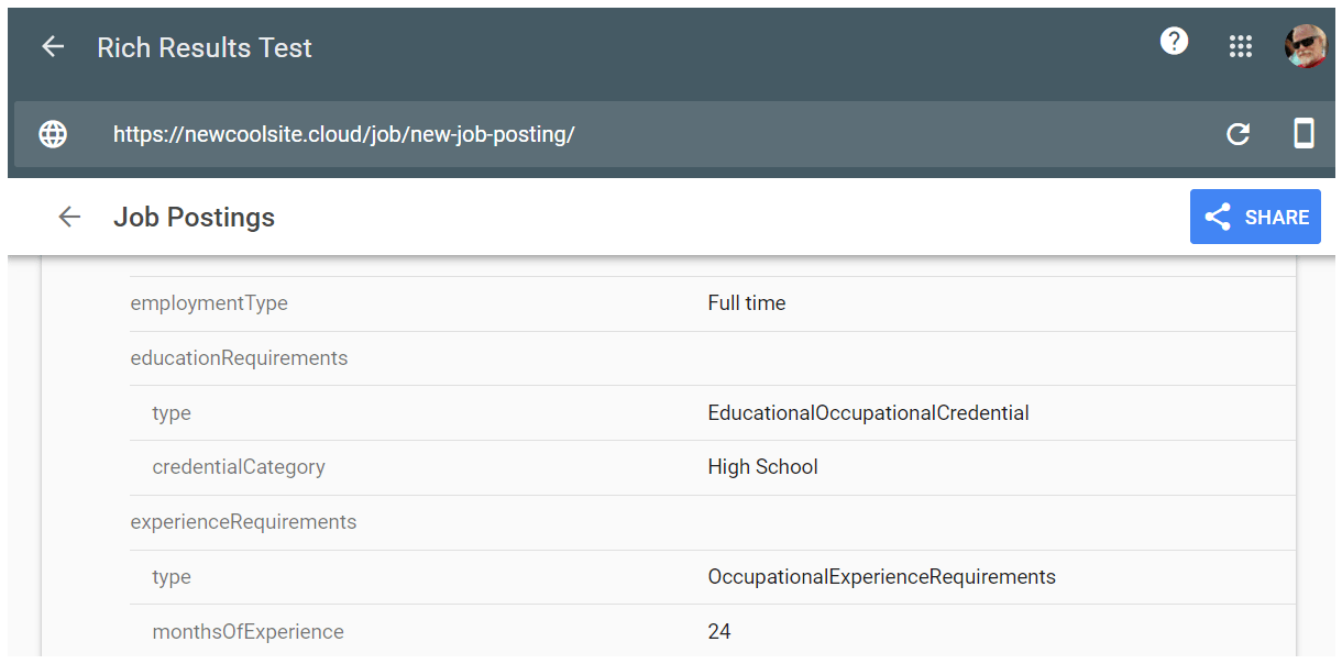 Rich results for Job Posting schema