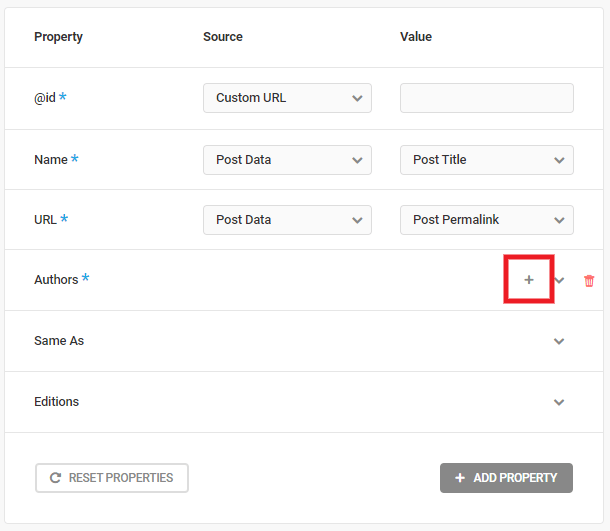 Book schema type default properties