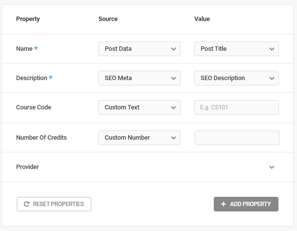 Course schema type default properties