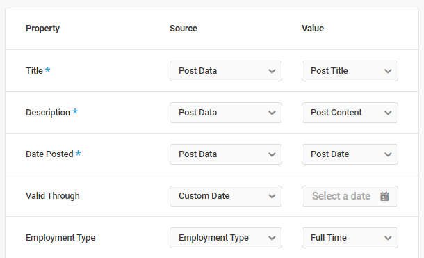Job Posting schema type default properties