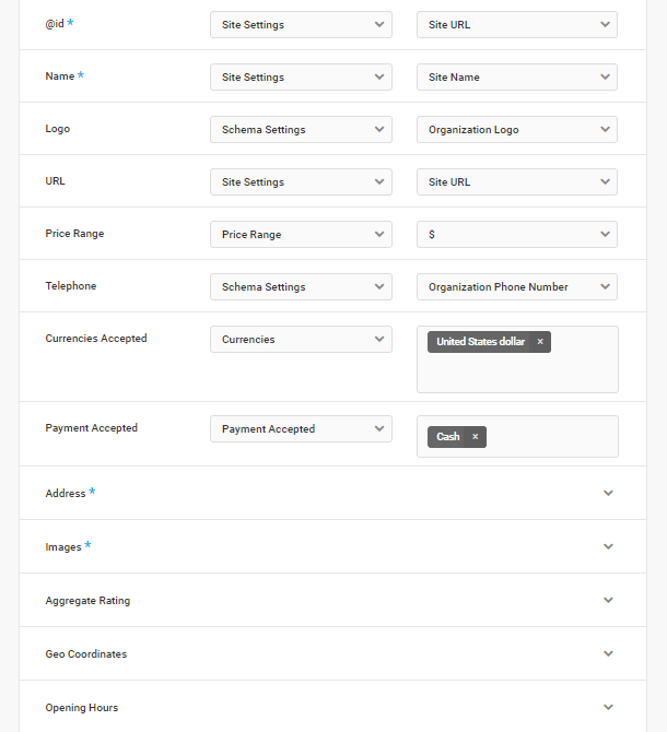 Local Business schema default properties