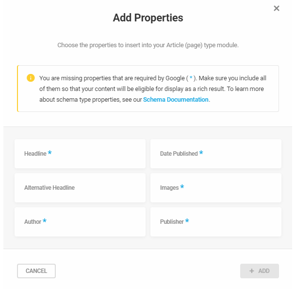 Missing required properties notice