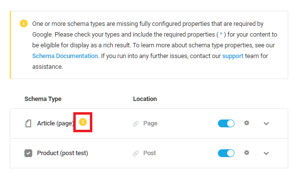 Missing required properties notice
