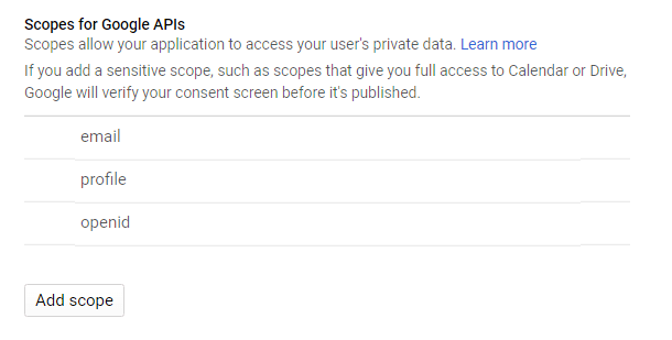 Scopes for Google APIs