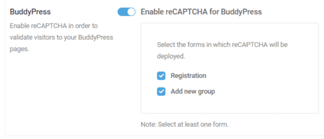 BuddyPress reCaptcha.