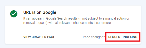 Request indexing of a page in Google Search Console