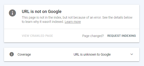 URL confirmed not indexed by Google