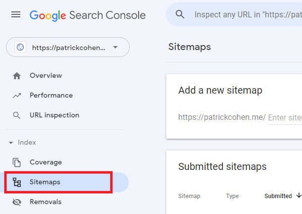 Add a sitemap in Google Search Console