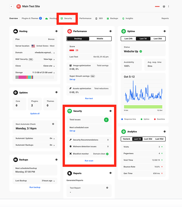 A look at where you can access security in The Hub.
