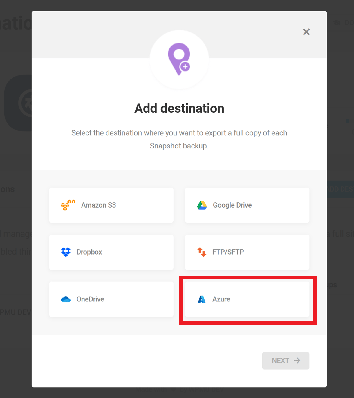 select azure destination