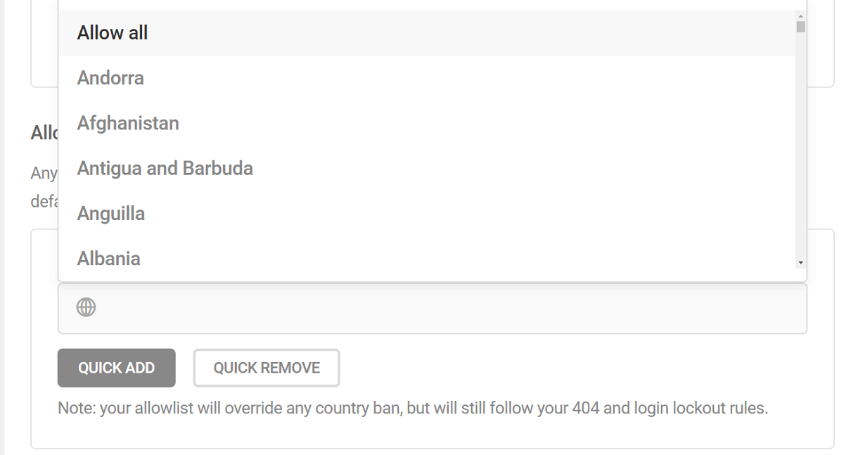 Select countries from drop down