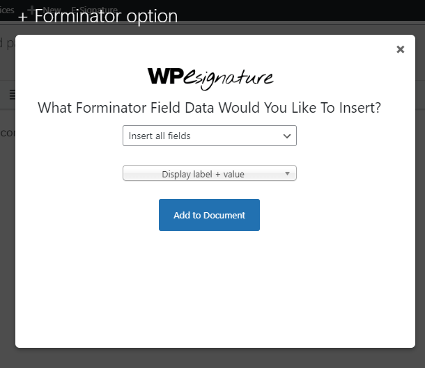 Select the fields to display in the document and choose the display type