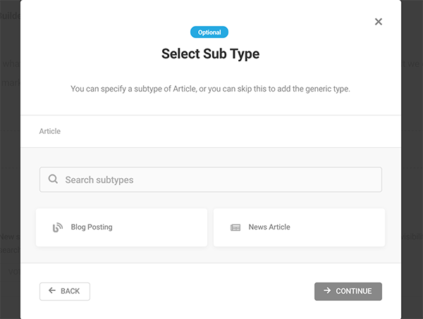 Where you select subtypes.