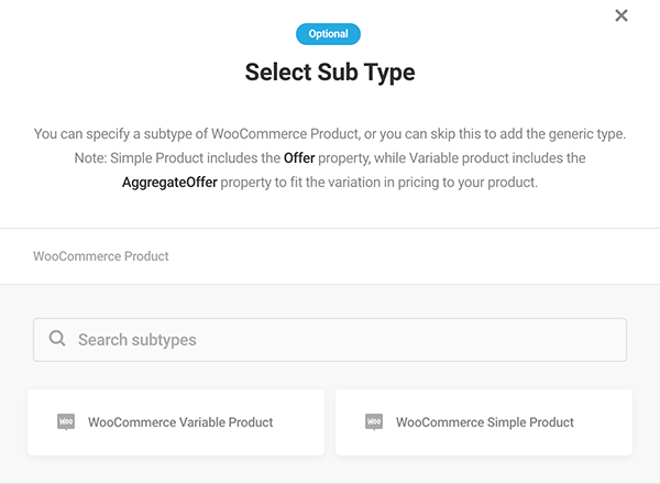 WooCommerce subtypes.