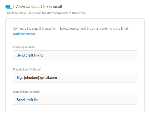 Allow send draft link to email
