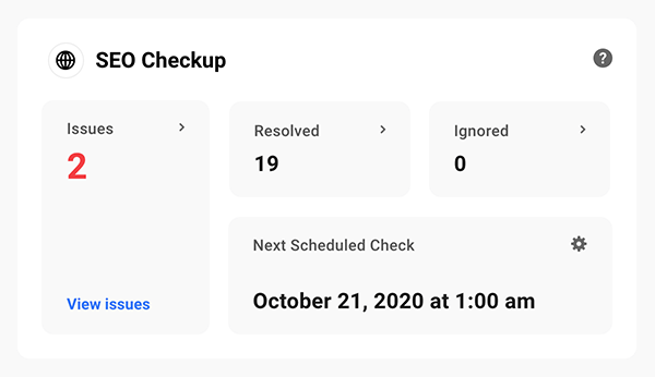 The SEO Checkup area.