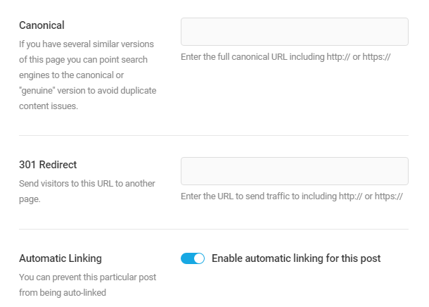 SEO editor - Post advanced links
