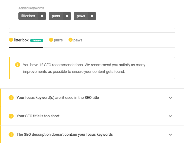 In-post SEO analysis results