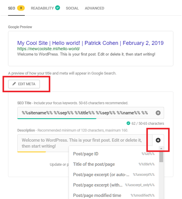Edit SEO meta in WordPress posts and pages