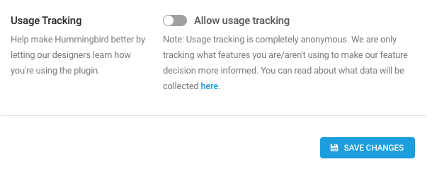 To enable usage tracking, toggle on Allow usage tracking and click Save Changes.