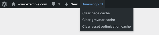 If Specific Cache is selected, then the Admin bar will include shortcuts to individually clear selected cache types.