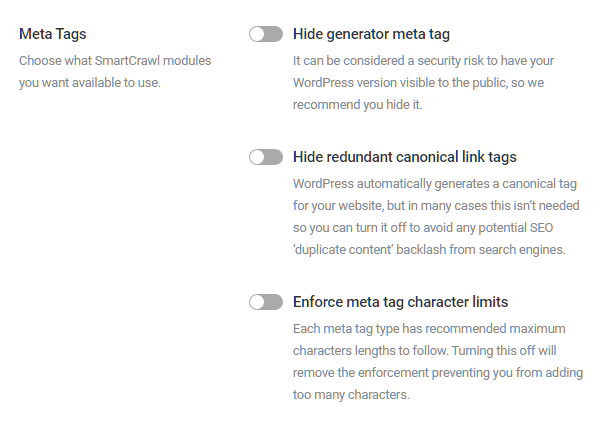 Meta tag options in SmartCrawl