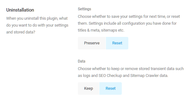 SmartCrawl uninstall options