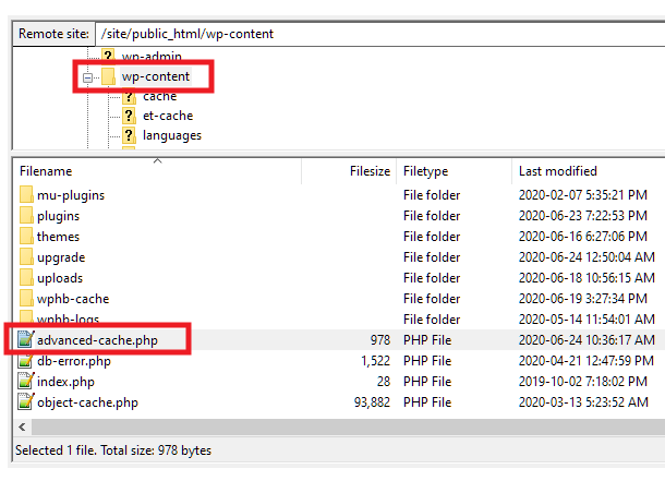 Location of advanced-cache.php file