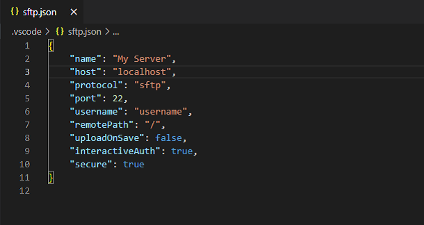 Open the sftp.json configuration file