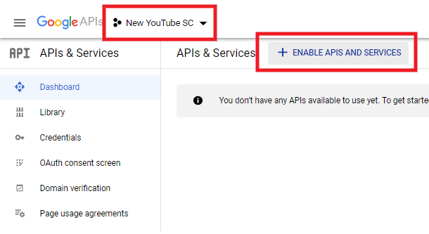Enable APIs and Services in Google project