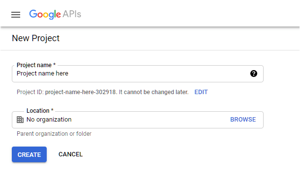 Name your Google project