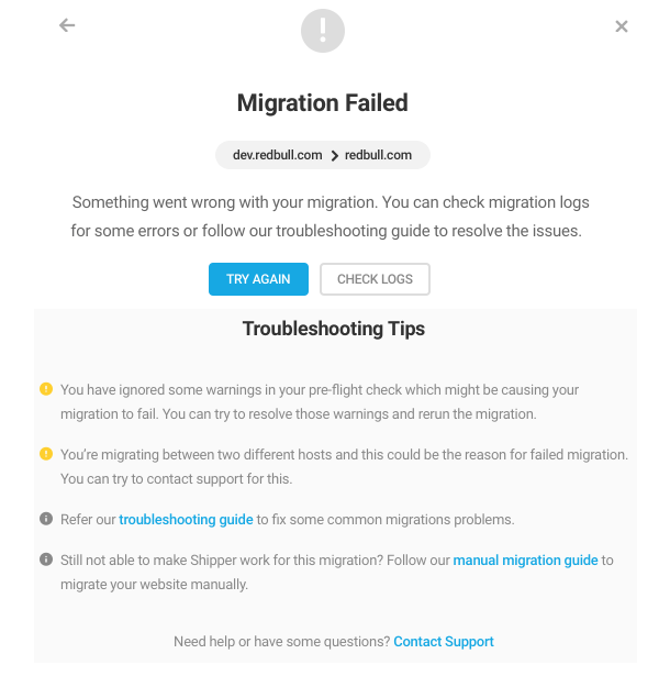 Shipper migration failed